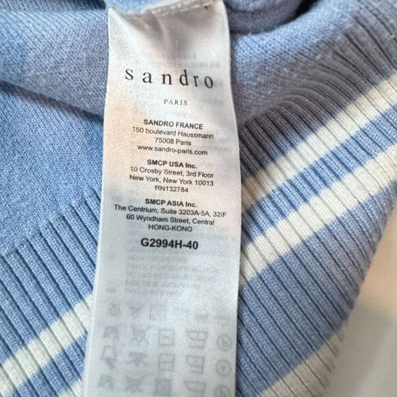 Sandro Paris Opera 'LOVE' Varsity Striped Cardigan Sweater Blue & White L - Picture 15 of 16